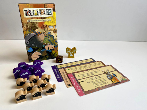 game components featuring Mole, Ravens and a deer with antlers and character cards