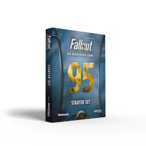 Game box cover of Fallout: The Roleplaying Game Starter Set featuring a large golden 95