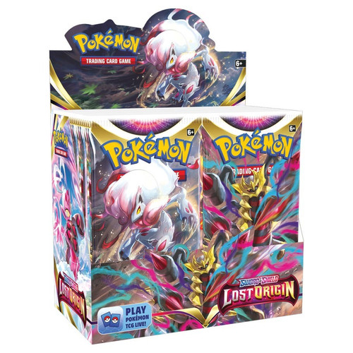 Booster, Lost Origin—Pokémon Sword & Shield -product cover Pokémon with golden pinchers and swirl of pink, purple, and teal
