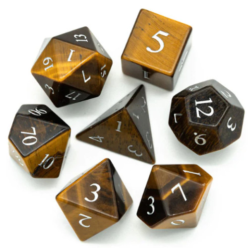 Tiger's Eye Engraved Stone Dice Set from above