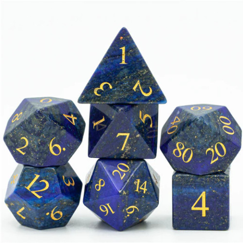 Lapis Lazuli Dice Set with Gold stacked