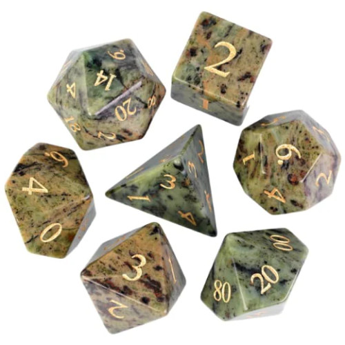 Dark Jasper with Gold Dice Set from above