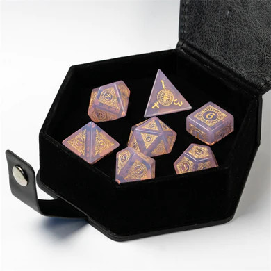 Pink Opalite Runes Dice Set in included case