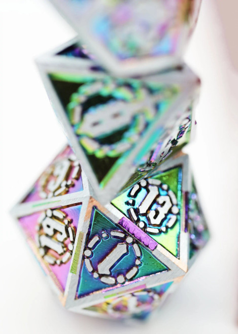 Metal twenty and eight sided dice  from the Holographic Sword set