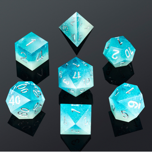 Set of seven Celestial sharp edge resin RPG dice