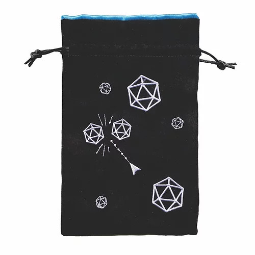 Dice bag with Asteroid Dice embroidery from Black Oak Workshop