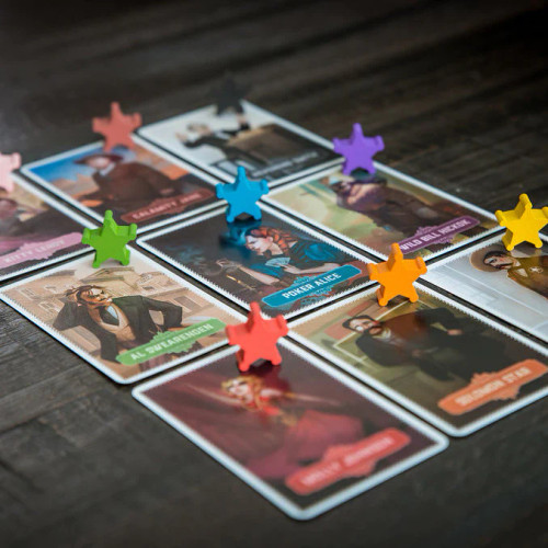 Deadwood 1876 game setup on dark wooden surface