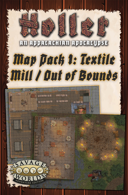 Product Cover featuring Holler Map Pack 1: Textile Mill with looms and breakroom and machinery  & Out of Bounds with tavern and circle of torches and crates   Maps