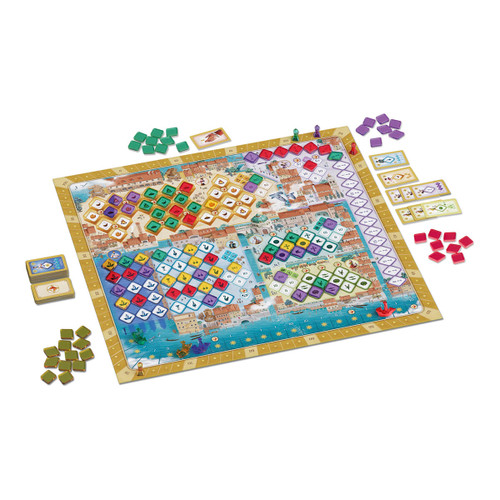 Game Components: Game board, clear diamond tiles, card deck, crystal gems/ships