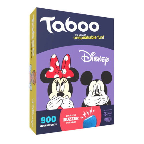 Taboo Disney Edition box, depicting Minnie and Mickey Mouse with their hands over their mouths
