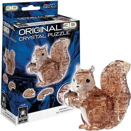 Blue packaging with built brown 3d crystal squirrel in front