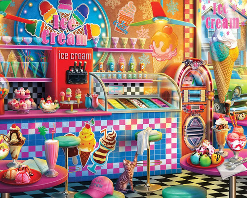 80's themed Ice Cream Shop with sundaes and a jukebox 