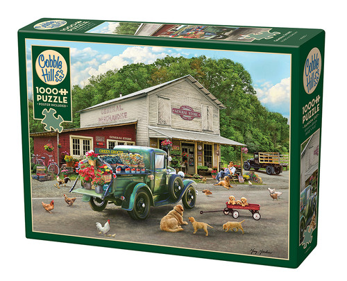 General Store old timey general store with golden retrievers and chickens puzzle box