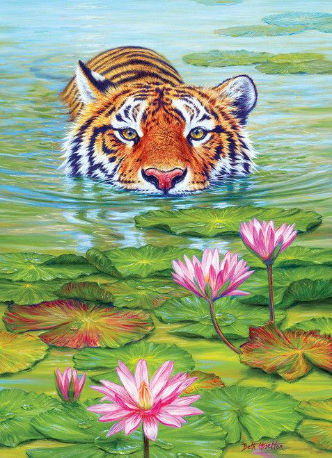 Land of the Lotus tiger in water with lotuses puzzle image