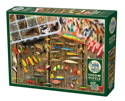 Fishing Lures in assorted colors styles and sizes puzzle box