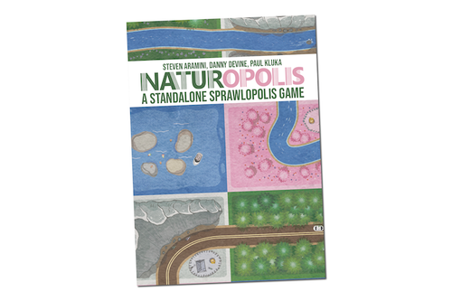 Naturopolis cover, depicting four square areas of different colorful landscapes