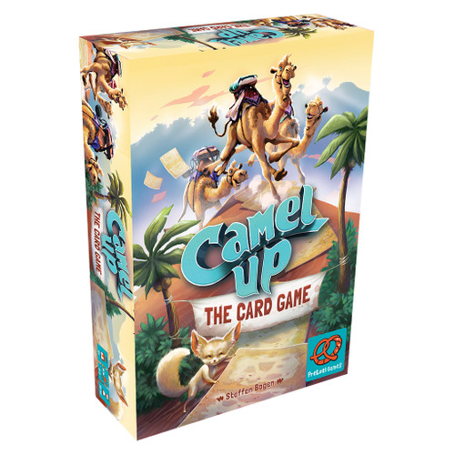 Camel Up The Card Game box, depicting three cartoon camels racing over a sand dune