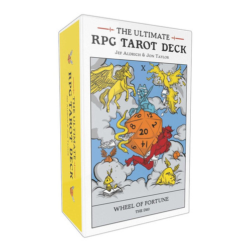 The Ultimate RPG Tarot Deck box, art depicting fanciful fantasy creatures around a twenty-sided die