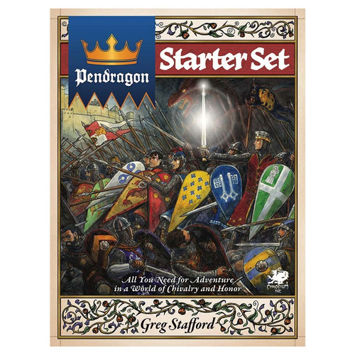 Pendragon Starter Set cover, depicting armored knights in battle