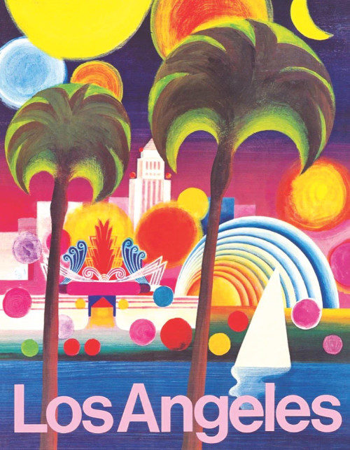 Los Angeles Mini puzzle image, featuring an artistic rendition of palm trees and Los Angeles landmarks
