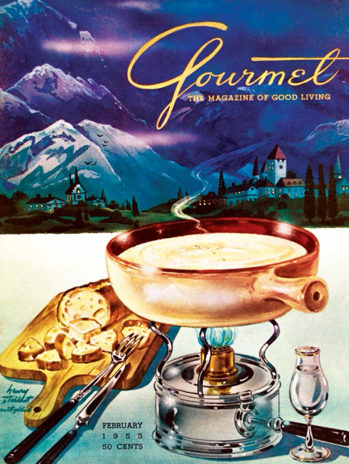 Cheese Fondue puzzle image depicting a Gourmet Magazine cover with a cheese fondue set