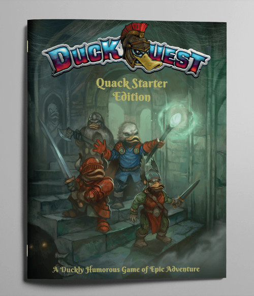 Duckquest cover, depicting a party of duck adventurers in a dungeon