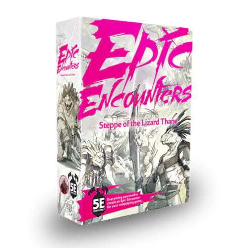 Epic Encounters: Steppe of the Lizard Thane box, featuring sketch art of lizard warriors