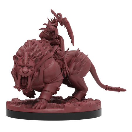 Miniature sculpt mounted on a large cat in clay red plastic