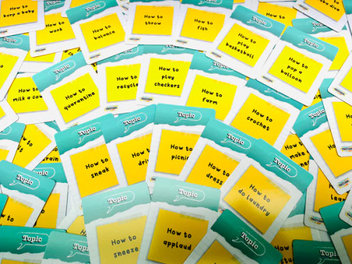 Mansplaining topic cards, including "How to do laundry" "How to recycle" and "How to burp a baby"
