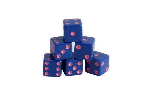 Blue Six-Sided Dice With Pink Pips