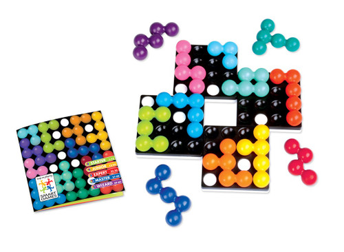Quadrillion components: square 5x5 boards and colorful pieces of linked balls