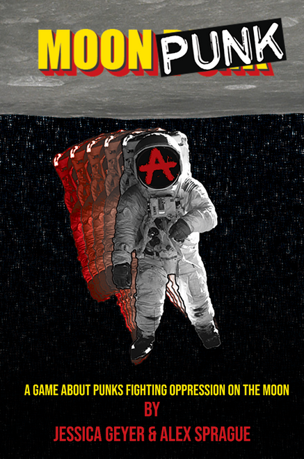 Moonpunk book cover, depicting a floating spacesuit with a symbol drawn on the helmet