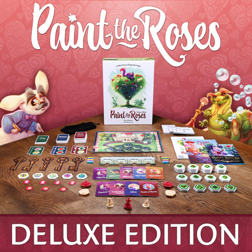 Paint the Roses Deluxe Edition components arrayed on a table