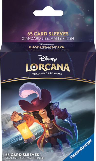 Packaging for Lorcana sleeves featuring Captain Hook art