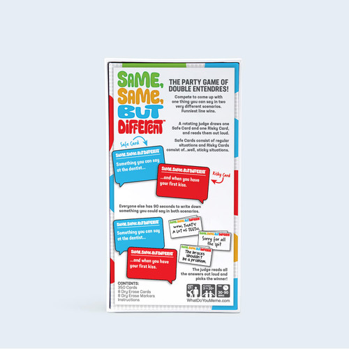 Back of the box with sample questions