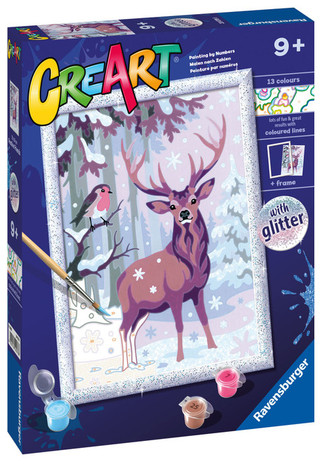 CreArt Festive Friends packaging, depicting a deer and bird in a snowy forest