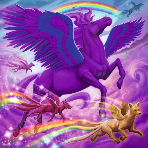 Mythical Majesty puzzle image, featuring a pegasus and winged foxes