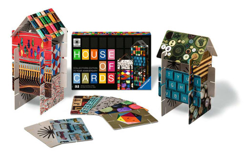 Eames art cards stacked into houses