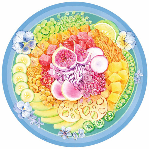 Poke Bowl round puzzle image, depicting a colorful bowl of neatly organized ingredients