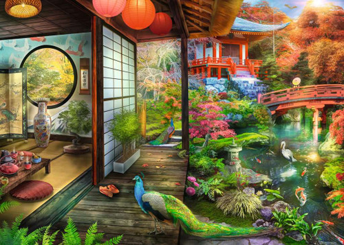 Japanese Garden Teahouse image, featuring a teahouse in a sprawling garden