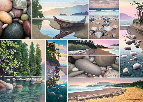 West Coast Tranquility puzzle image, featuring a collage of scenic lakeshore images
