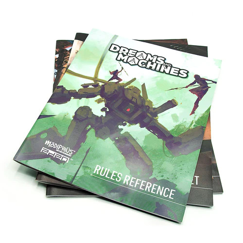 Rules Reference booklet, depicting human figures in combat with a large machine