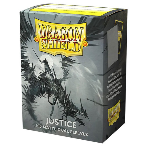 Justice Dual Matte Dragon Shield box, depicting a flying silver dragon
