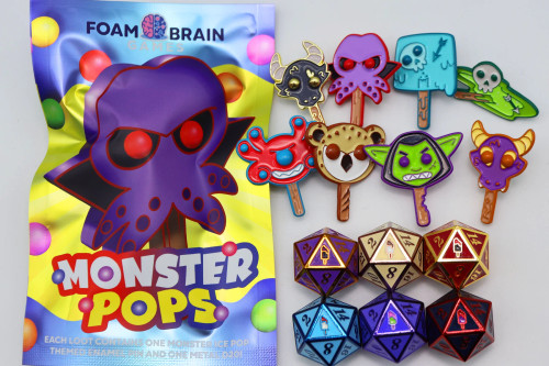 Monster Pops packaging with all possible pops and dice