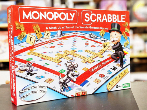 Monopoly Scrabble game box on a tabletop