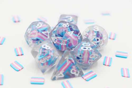 Transgender Flag inclusion dice set clustered