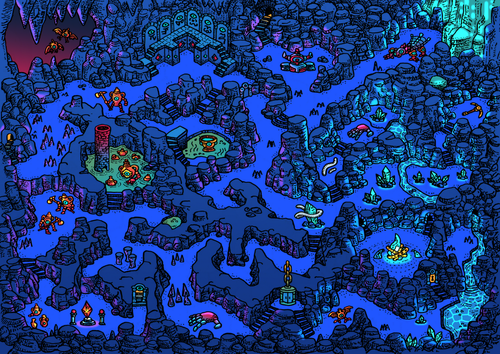 Sample page with blue cave-like maze