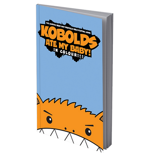 Kobolds Ate My Baby! In Colour!!! book cover, depicting a cartoonish furry creature with large sharp teeth