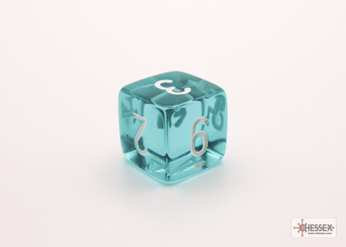 Close up a see through teal dice