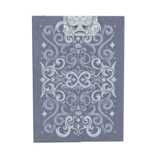 back of package, grey, silver pattern